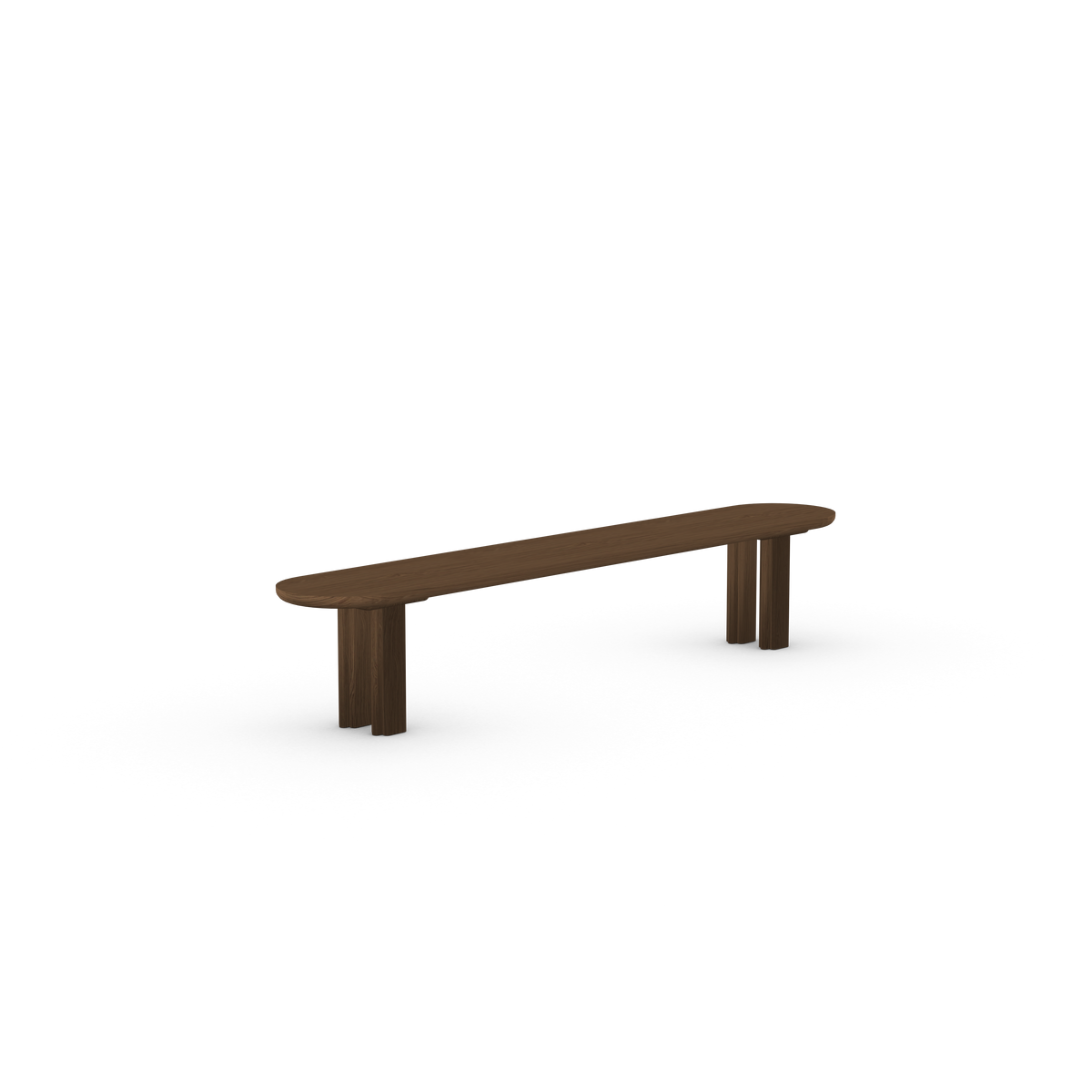 Solid dining bench, dark brown stained oak, 180cm radius