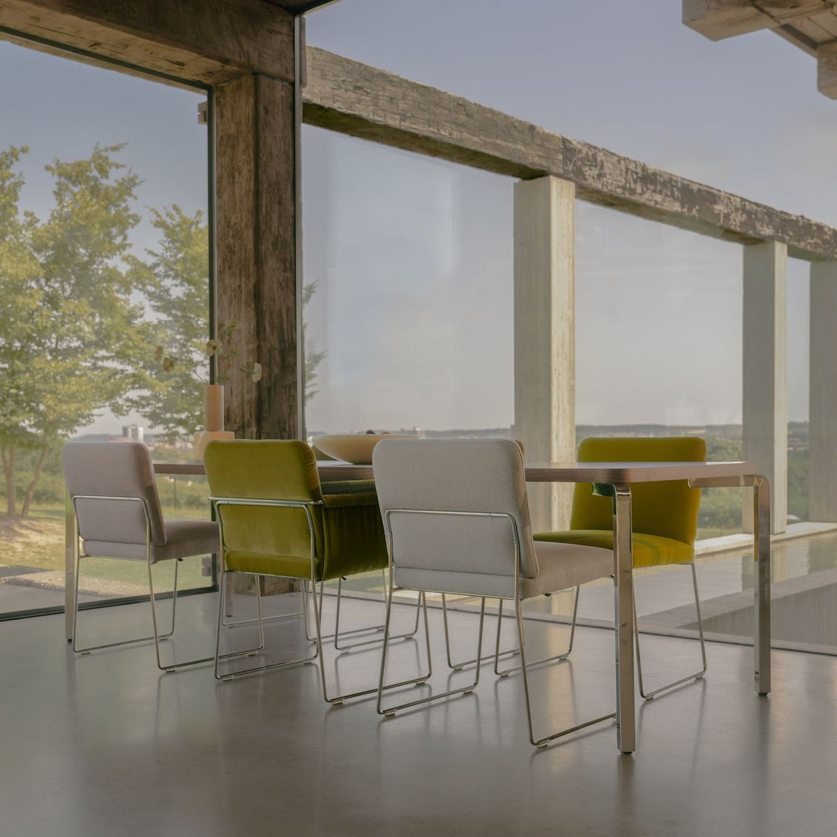 Arc tafel chroom, eiken naturel light rechthoekig