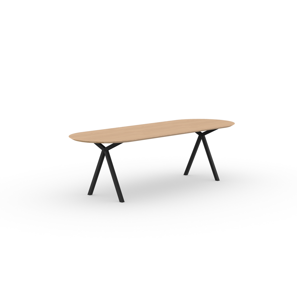 Slim X table black, natural oak light flat oval